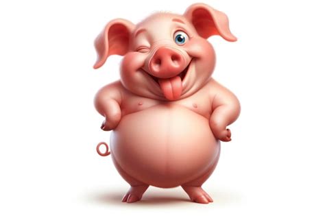 Pig winking and sticking out tongue isolated on white background