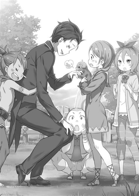 some anime characters are standing in the grass with their hands on ...