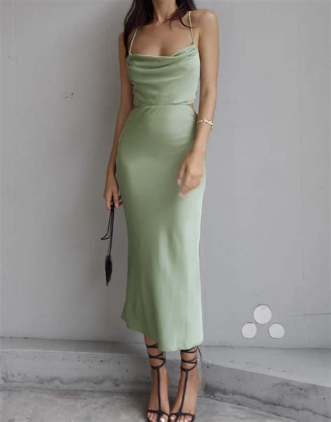 Sage Green Satin Dress, Women's Fashion, Dresses & Sets, Dresses on ...