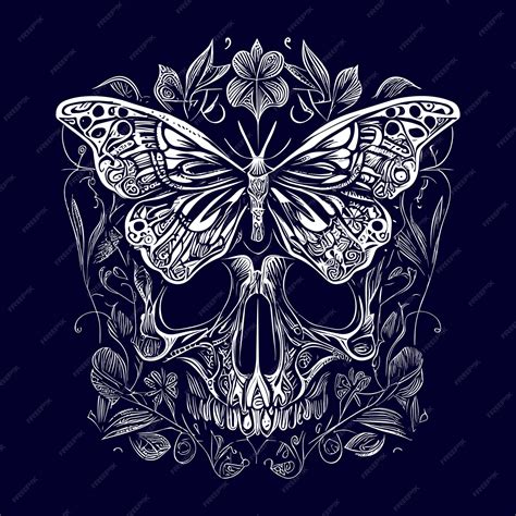 Premium Vector | A skull with delicate butterfly wings, representing