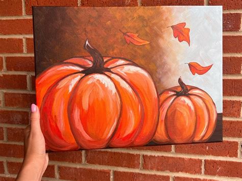 Fall Pumpkin Original Painting Acrylic Fall Decorations Autumn Wall Art ...