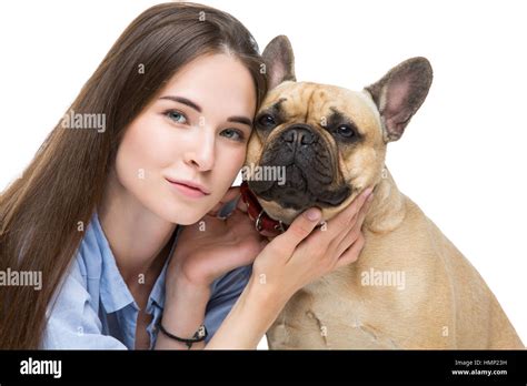 Beautiful girl with french bulldog Stock Photo - Alamy