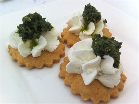 pesto  goat cheese canape   parmesan  jalapeno shortbread