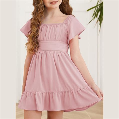 TQWQT Girls Summer Dresses Size Light pink Basic Tween Girls Clothes
