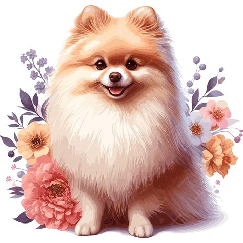 lindo dibujo animado de perro de pomerania  fondo blanco de estilo