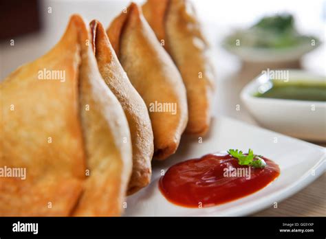 samosa  chutney  plate  res stock photography  images alamy