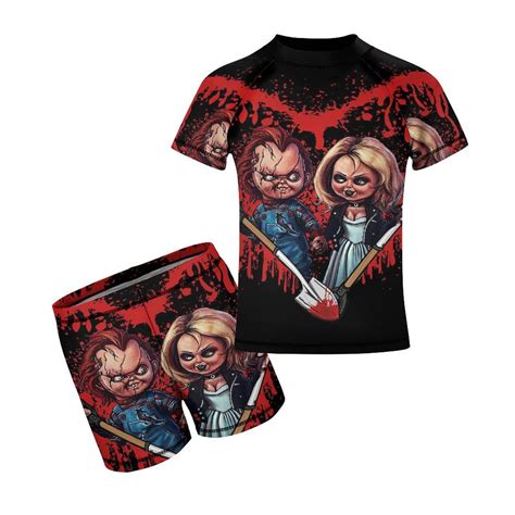 Bride of Chucky And Tiffany Summer Swimwear For Boys 2PCS Rash Guard