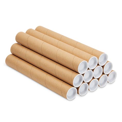 12-Pack Long Cylinder Kraft Paper Mailing Tubes with Caps, 1.5x12-Inch