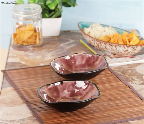 buy hand painted black purple ceramic snack bowl set
