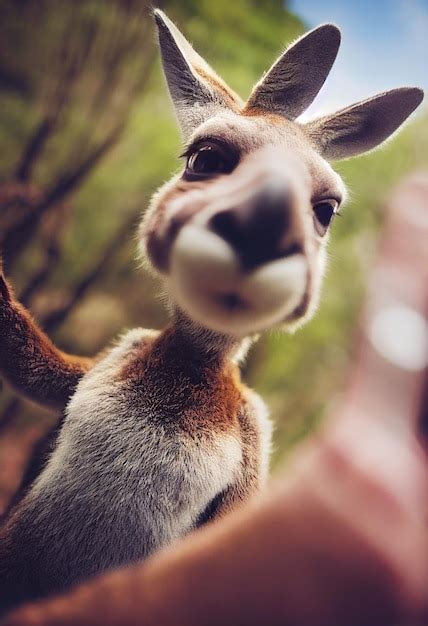 Premium AI Image | fisheye view ,kangaroo selfie in the zoo