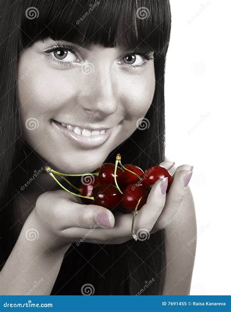 Beautiful Woman with Cherries Stock Image - Image of glamour, helth