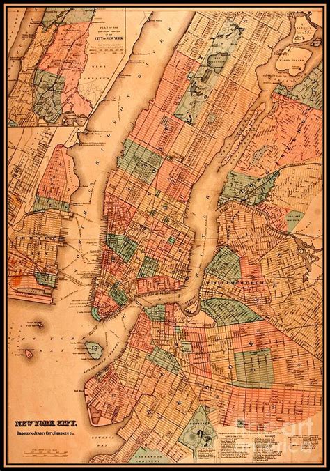 1890 Map of New York City Brooklyn Jersey City and Hoboken Digital Art ...