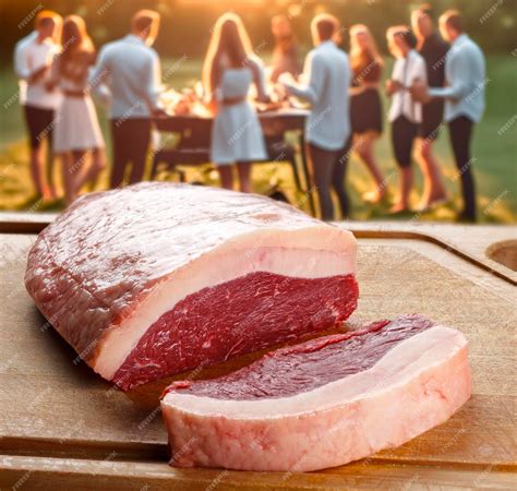 Premium Photo | Steak rotisserie at the steakhouse sliced picanha Picanha