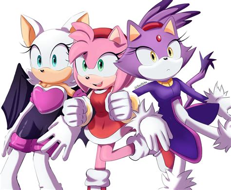 amy rose, blaze the cat, and rouge the bat (sonic) drawn by steffybs