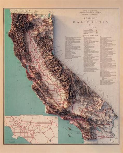 California Road Map - Etsy | Map, Roadmap, Relief map