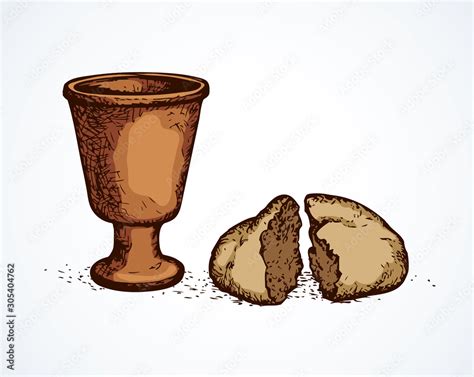 vector symbols  communion broken bread  wine  bowl stock vector