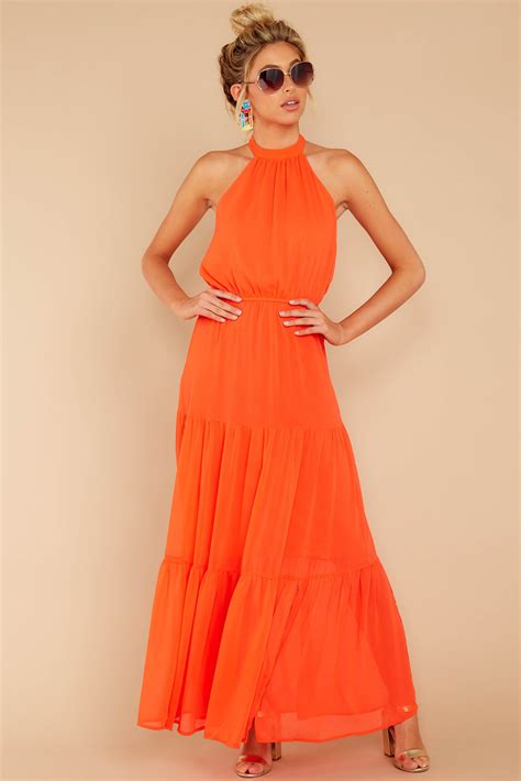 Chic Orange Halter Maxi Dress - Casual Backless Maxi - Dress - $46.00