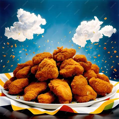 Premium Photo | Realistic Fried Chickens on The Plate with White Clouds