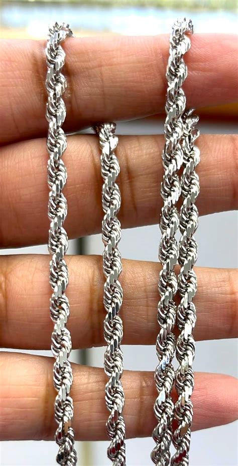 solid  white gold rope mm heavy solid link white gold rope  etsy
