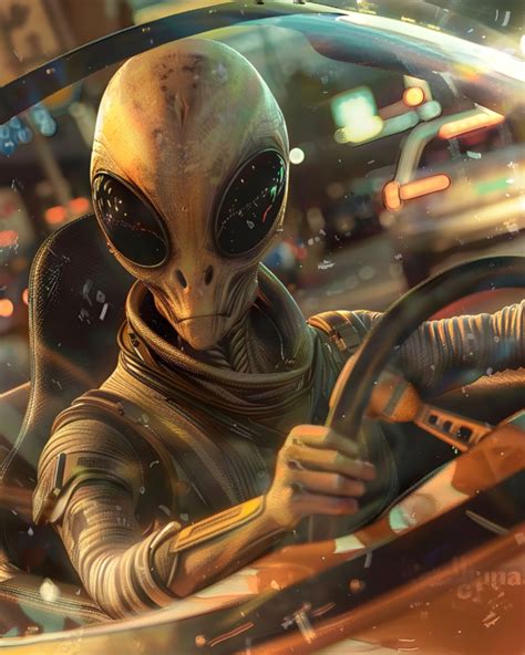 alien driving  car impossible images unique stock images
