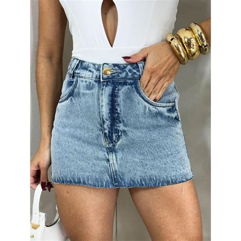 Short Saia Jeans Cintura Alta