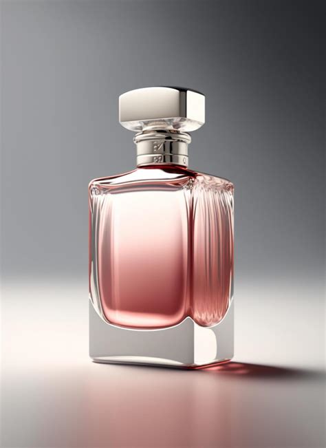 A high class bottle of glass perfume with light red liquid. Aromatic