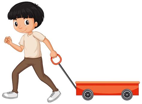 Free Vector | Boy pulling wagon isolated