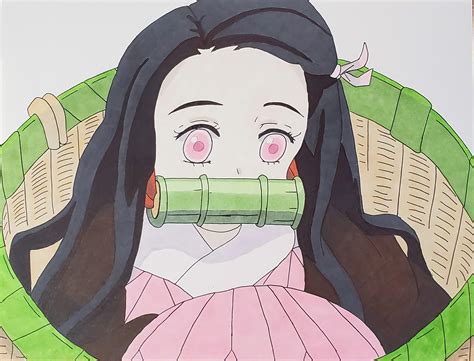 "Nezuko in her Basket" drawn and colored by me : KimetsuNoYaiba