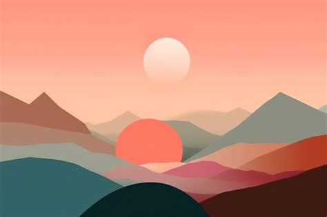 Premium Photo | Sunset mountain illustration retro sunset vector ...