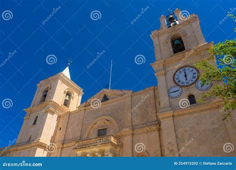 Facade of Valletta Cathedral in Malta Stock Photo - Image of ...