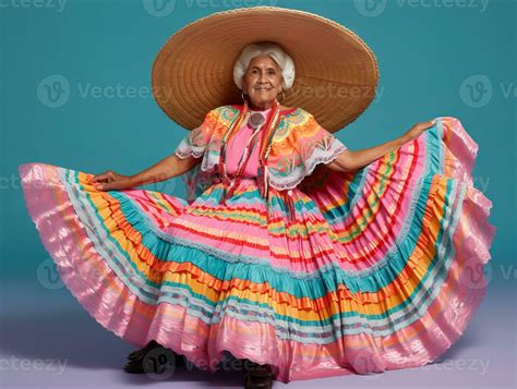 50 year old mexican woman in emotional dynamic pose on solid background