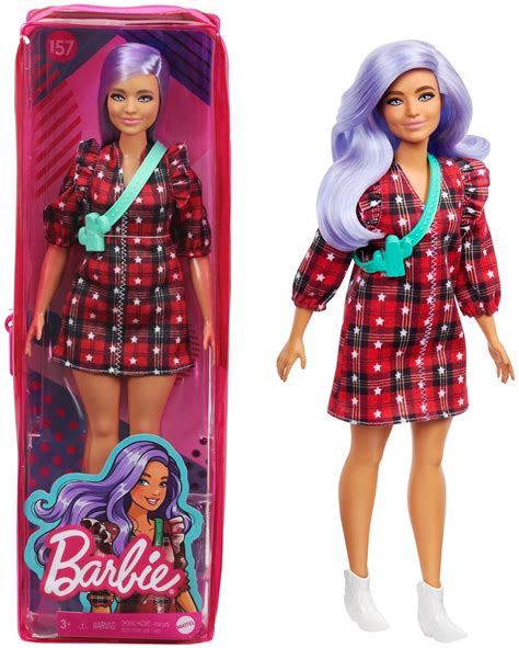 Barbie Fashionistas Doll #157, Curvy with Lavender Hair Wearing Red ...