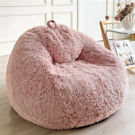 amazoncom liferevo fluffy faux fur bean bag chair cover  filler
