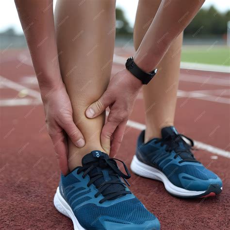 Woman having pain in knee Female hands holding her knee with