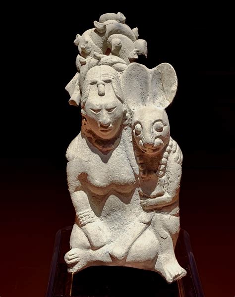 Ixchel (Maya Moon goddess) and her Rabbit, Jaina Island. 600-900 A.D