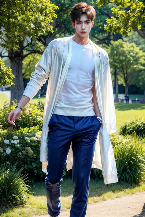 Handsome KPOP Idol exhibitionism in the park PartC NSFW (56 Pictures