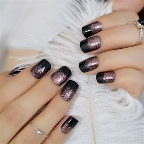 Black And Pink Glitter Ombre Nails – SkinTots.com