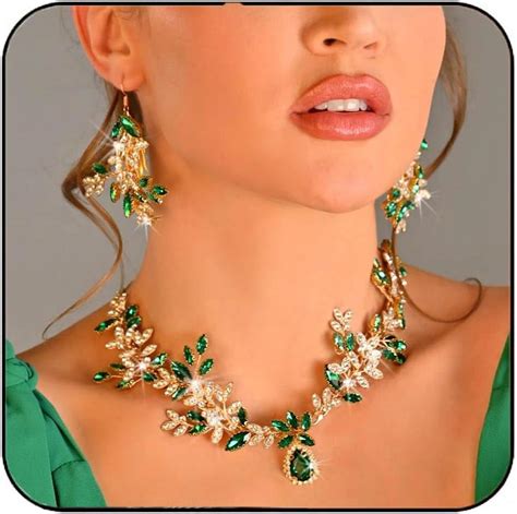 Gold Bridal Jewelry Set Rhinestone Necklace and Earring Set Crystal