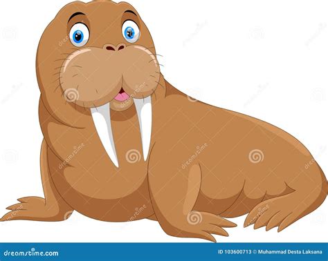 Cartoon Fat Walrus With Big Tusks Vector Illustration | CartoonDealer ...