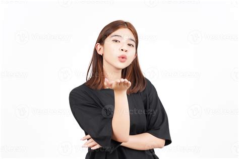 Blowing Kiss Of Beautiful Asian Woman Isolated On White Background