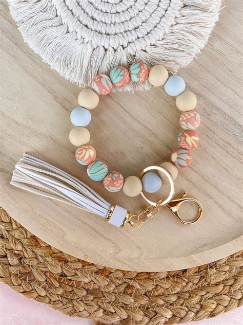 keychain wristlet wristlet beaded keychain keychain ring etsy