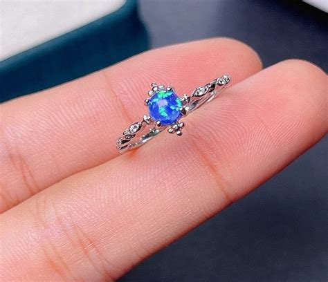 Blue Opal Ring, Blue Opal Silver Ring, Natural Opal Gemstone, Opal ...