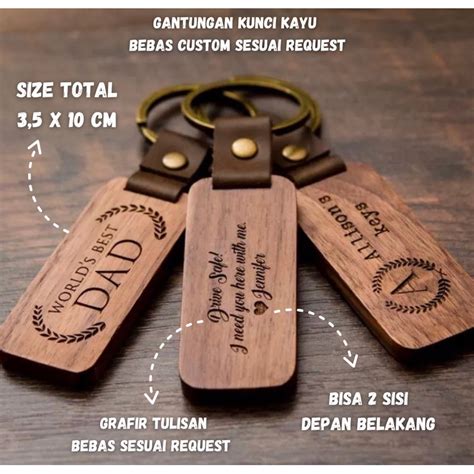 jual gantungan kunci kayu premium custom drive safe req gambar