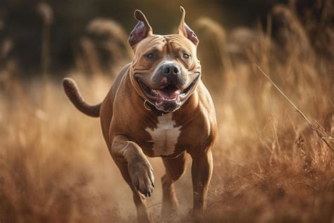 American Staffordshire terrier running in the field. Portrait 24579180