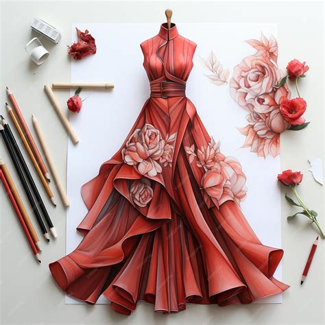 fashion design sketch   beautiful outfit  woman premium ai