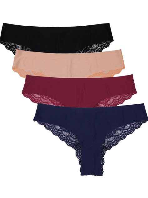 Women 2 Pack Comfortable No Ride Up Lace Trim Bikini Panty Underwear