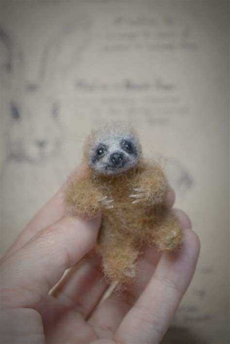 Baby Sloth with Monstera Needle Felted Miniature