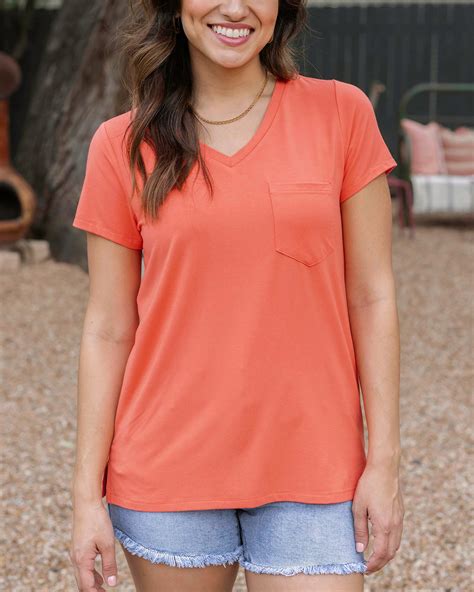 True Fit Perfect Pocket Tee in Apricot - Grace and Lace