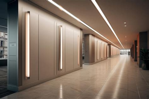 Premium AI Image | Corporate office hallway with modern lighting and ...