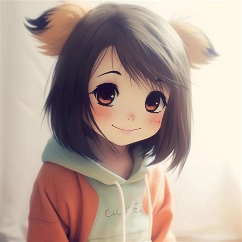 Premium Photo | Anime girl with a cat ears and a hoodie generative ai